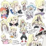  1boy 2girls baby black_pants black_vest blonde_hair blue_gloves blush braid brother_and_sister closed_eyes coat dress eating food from_side gen_7_pokemon gladio_(pokemon) gloves green_eyes hair_over_one_eye hat highres legendary_pokemon lillie_(pokemon) long_hair long_sleeves lusamine_(pokemon) male_swimwear mittens mother_and_daughter mother_and_son multiple_girls nihilego one-piece_swimsuit open_mouth orange_headwear pants plate pokemon pokemon_(anime) pokemon_(creature) pokemon_sm_(anime) shirt short_sleeves siblings silvally simple_background sketch sleeping sleeveless sleeveless_dress sun_hat swim_trunks swimsuit swimwear tears translation_request twin_braids ukata ultra_beast vest wedding_dress white_background white_dress white_headwear white_shirt white_swimsuit younger 