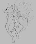  2020 amaterasu anthro breasts canid canine canis capcom deity facial_markings female fire genitals grey_background head_markings hi_res mammal markings monochrome nipples nude pussy s1m simple_background sketch solo video_games wolf ōkami 