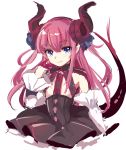  1girl bangs blue_eyes detached_sleeves dragon_girl dragon_horns dragon_tail dress elizabeth_bathory_(fate) elizabeth_bathory_(fate)_(all) eyebrows_visible_through_hair fate/extra fate/extra_ccc fate_(series) frilled_sleeves frills horns long_hair looking_at_viewer paragasu_(parags112) pointy_ears purple_hair simple_background solo tail white_background 