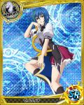  1girl blue_hair card_(medium) chess_piece eyebrows_visible_through_hair green_hair high_school_dxd holding holding_sword holding_weapon knight_(chess) looking_at_viewer school_uniform short_hair short_sleeves skirt solo sword sword_between_breasts tagme trading_card weapon xenovia_quarta yellow_eyes 