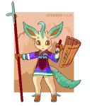  alpha_channel anthro barefoot chinese_text eeveelution female frigadae leafeon melee_weapon nintendo pok&eacute;mon pok&eacute;mon_(species) polearm shield solo spear text translated video_games weapon 