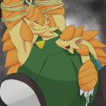  1:1 2011 anthro blush bodily_fluids bound chizu clothing cum duo eyes_closed genital_fluids kemono klonoa_(series) male mammal overalls overweight overweight_male pango_(klonoa) pangolin rope video_games 