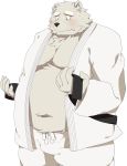  2011 anthro belly black_nose blush bottomwear bulge chizu clothing fur hi_res humanoid_hands kemono male mammal navel overweight overweight_male pants simple_background solo ursid white_background white_body white_fur 