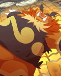  2012 4:5 anthro belly biped blush chizu emboar hi_res kemono lying nintendo orange_body overweight pok&eacute;mon pok&eacute;mon_(species) solo tusks video_games 