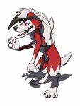  2020 4_fingers 4_toes ambiguous_gender anthro black_nose claws fingers fur hair hi_res lycanroc midnight_lycanroc mightyraptor nintendo open_mouth pok&eacute;mon pok&eacute;mon_(species) red_body red_eyes red_fur red_sclera shadow sharp_teeth smile solo standing teeth toe_claws toes tongue video_games white_body white_fur white_hair 