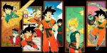  2girls 6+boys :d :o age_progression arena arms_at_sides bald bangs baseball_cap black_background black_eyes black_hair blonde_hair blue_eyes blue_hair blue_sky blunt_bangs boots brick_wall brown_shorts building bulma character_name chi-chi_(dragon_ball) china_dress chinese_clothes clenched_hands clenched_teeth clothes_writing cloud cloudy_sky collarbone day dirt_road dougi dragon_ball dragon_ball_(classic) dragon_ball_z dragon_radar dress fighting_stance floating floating_hair flying flying_nimbus from_above from_side frown gradient_sky grass green_sky halo hand_in_pocket hand_up happy hat highres holding jacket kicking kuririn legs_apart looking_afar looking_at_another looking_down looking_up medium_hair messy_hair multiple_boys multiple_girls multiple_persona north_kaiou nyoibo open_clothes open_jacket open_mouth outdoors outline outside_border outstretched_arms palm_tree profile red_jacket road serious shirt shorts sidelocks simple_background sky smile snake_way son_gokuu spiked_hair standing straight_hair sunglasses super_saiyan surprised teeth toritoki_(trig_tkdb) torn_clothes torn_shirt tree upper_teeth wall water white_outline white_shirt wristband 