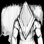  1:1 blood bodily_fluids comic for_a_head hi_res hladilnik humanoid konami male monochrome monstrous_humanoid muscular muscular_male object_head pyramid_head silent_hill solo subway_(restaurant) video_games 