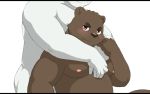  16:10 2012 anthro belly black_bars blush brown_body brown_fur duo fur hug hugging_from_behind humanoid_hands kemono letterbox male mammal manya moobs nipples overweight overweight_male simple_background ursid white_background white_body white_fur widescreen 