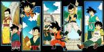  1girl 6+boys :d :o abs age_progression arena arm_support arms_at_sides audience baggy_pants bangs black_background black_eyes black_hair blue_eyes boots brick_wall brothers character_name chi-chi_(dragon_ball) china_dress chinese_clothes clenched_teeth clothes_writing cloud cloudy_sky collarbone crossed_arms day dot_nose dougi dragon_ball dragon_ball_z dress father_and_son fighting_stance fingernails flying forest frown gotenks grey_hair grin hair_bun hand_up hands_on_hips happy highres house index_finger_raised kami&#039;s_lookout long_sleeves looking_afar looking_at_another looking_at_viewer looking_to_the_side looking_up metamoran_vest mother_and_son mountain multicolored_hair multiple_boys multiple_persona muscle nature neckerchief open_mouth orange_footwear outdoors outside_border palm_tree pants pectorals profile purple_hair purple_neckwear rock shirt short_sleeves siblings simple_background sitting sky smile son_gohan son_gokuu son_goten spiked_hair stairs standing streaked_hair teeth toritoki_(trig_tkdb) tree trunks_(dragon_ball) two-tone_hair upper_teeth waistcoat wall waving white_pants wristband yellow_footwear 