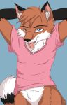  absurd_res anthro bedroom_eyes blue_background blue_eyes canid canine clothing fox foxrich ghostsealo hi_res male mammal narrowed_eyes pink_clothing pink_shirt pink_topwear red_fox seductive shirt simple_background solo solo_focus topwear ziggy_wolf 