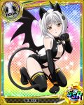  1girl animal_ears bare_shoulders black_gloves black_legwear blush breasts card_(medium) cat_ears cat_hair_ornament cat_tail chess_piece demon_wings elbow_gloves eyebrows_visible_through_hair fake_animal_ears fake_tail gloves hair_ornament high_school_dxd no_bra no_shoes official_art paw_pose rook_(chess) short_hair simple_background solo tagme tail thighhighs toujou_koneko white_hair wings yellow_eyes 