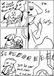  2018 anthro black_and_white bodily_fluids canid canine carrying clothed clothing comic death dialogue disney english_text fire fireplace fox fully_clothed fur group hug hybrid judy_hopps lagomorph leporid mammal monochrome nah_(artist) nick_wilde parent parent_and_child rabbit red_fox screaming tears text zootopia 