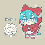  1boy :3 animal_ears apron bangs blue_eyes blue_hair bow capelet cat_ears cat_tail chibi chibi_inset closed_eyes cosplay crying dress grey_background gumball_watterson hair_between_eyes hood hood_up little_red_riding_hood little_red_riding_hood_(grimm) little_red_riding_hood_(grimm)_(cosplay) looking_at_viewer nemu_maru outstretched_arms personification red_bow red_capelet red_footwear red_hood simple_background solo_focus spread_arms standing streaming_tears tail tears the_amazing_world_of_gumball waist_apron white_apron 
