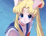  blonde_hair blue_eyes choker clothed clothing female fur hair hi_res jewelry lagomorph leporid mammal meme necklace pink_body pink_fur rabbit sailor_moon_(series) sailor_uniform solo 