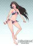 1girl black_hair breasts cleavage dead_or_alive feet g-room_honten kokoro_(doa) long_hair navel open_mouth smile solo swimsuit 