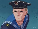 1boy bishoujo_senshi_sailor_moon blonde_hair blue_eyes hammer_and_sickle horikou meme_(me!me!me!) sailor sailor_moon sailor_moon_redraw_challenge signature soviet_navy telnyashka translated 