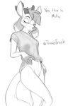  anthro antlers bottomless cervid clothed clothing eyes_closed female genitals greyscale horn mammal milly_(oneoddlady) monochrome portrait pussy shirt sketch solo standing t-shirt three-quarter_portrait topwear trashtikko 