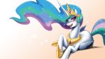  4k absurd_res crown equid female friendship_is_magic hair hi_res horn jewelry john_joseco lying mammal multicolored_hair my_little_pony necklace pose princess_celestia_(mlp) purple_eyes solo sparkles tiara winged_unicorn wings 