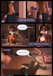  3d_(artwork) anthro bottomwear clothing comic comic_page computer computer_mouse digital_media_(artwork) emo_hair female hi_res jeans keyboard_(computer) lagomorph leporid mammal monitor office pants procyonid rabbit raccoon shirt speech_bubble striped_sins t-shirt topwear vest willitfit 