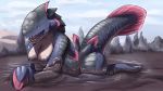  16:9 2020 anthro breasts capcom female jyuratodus monster_hunter mud nipples nude oniontrain open_mouth piscine_wyvern solo video_games widescreen 