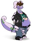  anthro binturongboy bottomwear clothing goo_(disambiguation) goodra hi_res jacket jeans jersey leather leather_jacket male nintendo pants pheagle pok&eacute;mon pok&eacute;mon_(species) solo topwear torn_clothing transformation video_games 