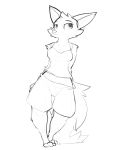  2019 absurd_res anthro barefoot bottomwear canid canine cheek_tuft clothed clothing facial_tuft female fox fully_clothed fur head_tuft hi_res mammal monochrome shorts simple_background solo standing tuft white_background zhan 