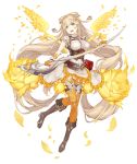  1girl :d belt belt_pouch blonde_hair blue_eyes boots bow breasts corset dress frilled_dress frills full_body hair_bow ji_no large_breasts long_hair official_art open_mouth petals pouch rapunzel_(sinoalice) sinoalice smile solo sword transparent_background upper_teeth very_long_hair weapon 