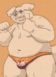  2020 anthro belly bulge canid canine canis clothing domestic_dog humanoid_hands kemono kota&acute; male mammal moobs navel overweight overweight_male simple_background solo teeth underwear 