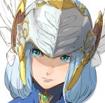  1girl blue_eyes blue_hair closed_mouth enami_katsumi feathers helmet lenneth_valkyrie long_hair simple_background solo valkyrie valkyrie_profile white_background winged_helmet 