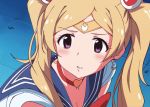  1girl bishoujo_senshi_sailor_moon cosplay ear earrings emily_stewart highres idolmaster idolmaster_million_live! jewelry looking_at_viewer meiax meme purple_eyes sailor_moon sailor_moon_(cosplay) sailor_moon_redraw_challenge twintails 