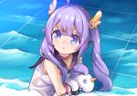  1girl azur_lane bishoujo_senshi_sailor_moon choker dress grid_background long_hair phandit_thirathon purple_eyes purple_hair sailor_collar sailor_moon_redraw_challenge solo stuffed_animal stuffed_toy stuffed_unicorn twintails unicorn_(azur_lane) upper_body waves white_dress 