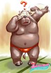  2010 ? anthro belly bovid bovine brown_body brown_fur bulge cattle clothing fur male mammal moobs navel overweight overweight_male solo totemoii_029 underwear underwear_on_head 