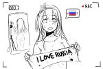  ass battery_indicator camera english_text girls_frontline hair_ornament huqu long_hair mirror monochrome nude recording russian_flag smile suomi_kp31_(girls_frontline) tearing_up tears 