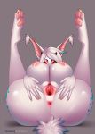  2020 5_fingers anthro anus areola big_breasts breasts clitoral_hood clitoris digital_media_(artwork) doomthewolf ear_piercing female fingers genitals hi_res horn legs_up looking_at_viewer lyrian nipples pawpads piercing pink_pawpads presenting presenting_anus presenting_pussy prince_vaxis_(copyright) princess_vaxi puffy_areola pussy red_eyes solo spread_legs spread_pussy spreading 
