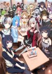  6+girls 774_inc. ahoge ando_yuge animal_ear_fluff animal_ears animare aqua_hair bear_ears beret black_hair black_headwear blue_hair brown_hair cafe camomi_camomi camomi_channel cat_ears closed_mouth demon_horns detached_sleeves dog_ears everyone fox_ears ginneko_nanashi green_hair haibara_akane haineko_nanashi hashiba_natsumi_(animare) hat highres hinokuma_ran honey_strap hood hoodie horns inaba_haneru_(animare) indoors kanade_kanon kazami_kuku kisaki_anko kojou_anna kuroneko_nanashi long_hair long_sleeves looking_at_viewer mikeneko_nanashi multicolored_hair multiple_girls open_mouth orange_hair pink_hair purple_hair ryuugasaki_rene saionji_mary sch sekishiro_mico shimamura_charlotte shiromiya_mimi shishiou_chris short_hair silver_hair sitting smile sougetsu_eli souya_ichika streaked_hair sugar_lyric suou_patra table two-tone_hair v_ap_art virtual_youtuber white_hair yunohara_izumi 