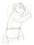  2013 anthro belly bodily_fluids canid canine canis clothing crying hi_res kemono lying male mammal navel pillow sad slightly_chubby solo tears underwear v2wolf wolf 