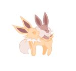  ^_^ charamells closed_eyes closed_mouth commentary creature eevee english_commentary full_body gen_1_pokemon happy jolteon looking_at_another no_humans pokemon pokemon_(creature) simple_background standing white_background yellow_eyes 