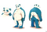  2013 anthro belly blue_body blue_fur blush butt eyes_closed fur giant_panda humanoid_hands male mammal nat10730 overweight overweight_male simple_background solo ursid white_background white_body white_fur 
