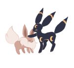  ^_^ charamells closed_eyes closed_mouth commentary creature eevee english_commentary facing_another full_body gen_1_pokemon gen_2_pokemon happy no_humans petting pokemon pokemon_(creature) simple_background smile standing standing_on_three_legs umbreon white_background 