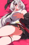  1girl ass blush breast_grab breasts commentary_request five-seven_(girls_frontline) girls_frontline grabbing highres large_breasts ponytail sayossa_(pak-front) skindentation sleeveless smile solo thighs white_hair yellow_eyes 