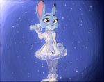  2016 anthro blue_background clothed clothing dipstick_ears disney female fully_clothed fur grey_body grey_fur judy_hopps lagomorph leporid light lighting mammal multicolored_ears rabbit scarf simple_background smile snow snowing solo trashasaurusrex zootopia 