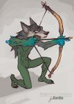  2020 5_fingers anthro arrow black_nose digital_media_(artwork) fingers hi_res holding_bow holding_object holding_weapon kardie male solo toes weapon 
