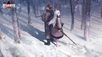  artist_request bolt_action gun highres holding holding_weapon jefuty_(bakery_girl) mendo_(bakery_girl) mosin-nagant no_shoes official_art reverse_collapse_(series) rifle snow tree weapon white_hair 