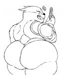  anthro badger badgerclops big_butt black_and_white butt cartoon_network clothing cybernetics cyborg filthyopossum food hi_res looking_back machine male mammal mao_mao:_heroes_of_pure_heart monochrome mustelid musteline overweight overweight_male popsicle short_tail solo speedo swimwear whiskers 