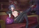  au_ra breasts couch final_fantasy final_fantasy_xiv gloves no_bra raijuu_(bakanara) 