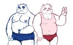 2020 absurd_res anthro belly bulge clothing duo hi_res humanoid_hands kemono male mammal moobs navel nipples overweight overweight_male re_jin37 shirt simple_background topwear underwear ursid white_background 