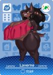  amiibo animal_crossing anthro big_breasts breasts brown_hair canid canine canis card clothed clothing dobermann domestic_dog eigaka female hair hand_behind_back heart_pattern hi_res huge_breasts laverne_(sssonic2) mammal nintendo number pinscher skimpy slightly_chubby solo topwear video_games 
