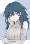  1girl ? akina_(akn_646) alternate_costume blue_eyes blue_hair byleth_(fire_emblem) byleth_(fire_emblem)_(female) closed_mouth fire_emblem fire_emblem:_three_houses highres long_sleeves simple_background solo sweater turtleneck turtleneck_sweater upper_body 