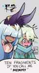  1boy 1girl 3others animal_ear_fluff animal_ears bangs blue_hair blue_lipstick blunt_bangs blush dark_skin dragalia_lost english_text eyebrows_visible_through_hair eyes_visible_through_hair gameplay_mechanics gem green_eyes green_hair lipstick long_hair looking_down makeup multiple_others open_mouth parted_lips percentplus signature speech_bubble sweat tongue 