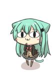  absurdres animal_ears aqua_hair blazer blush_stickers bow cat_ears cat_girl cat_tail chibi commentary_request goma_(gomasamune) hair_between_eyes hair_ornament hairclip highres jacket kantai_collection long_hair long_sleeves nekoarc school_uniform shadoe6:3 slit_pupils solo suzuya_(kantai_collection) tail thighhighs translation_request white_background 